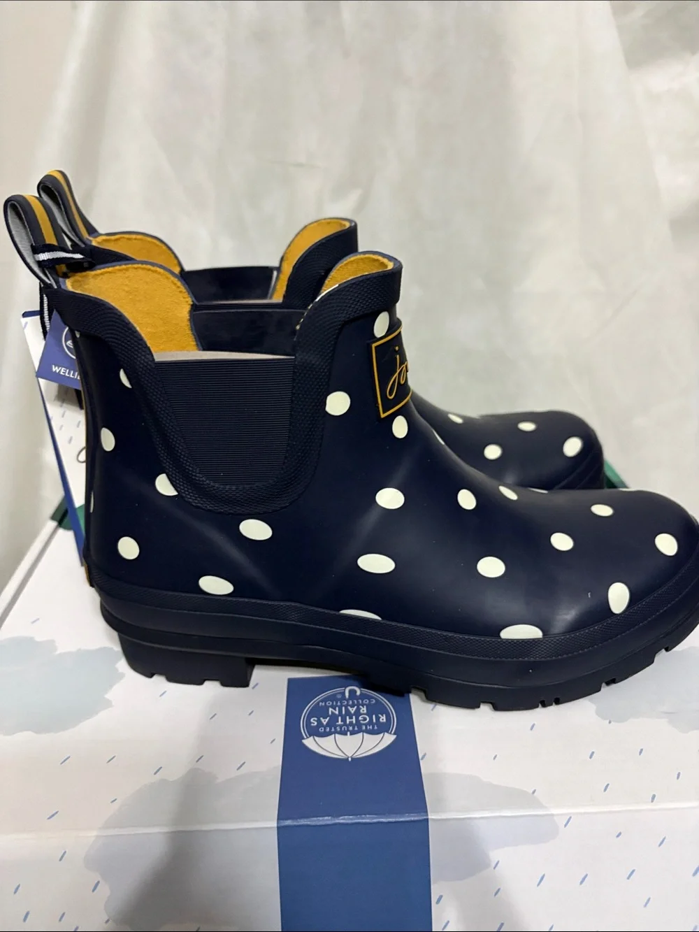 Joules Navy Polka Dot Rain Ankle Boots size US 6 NWT